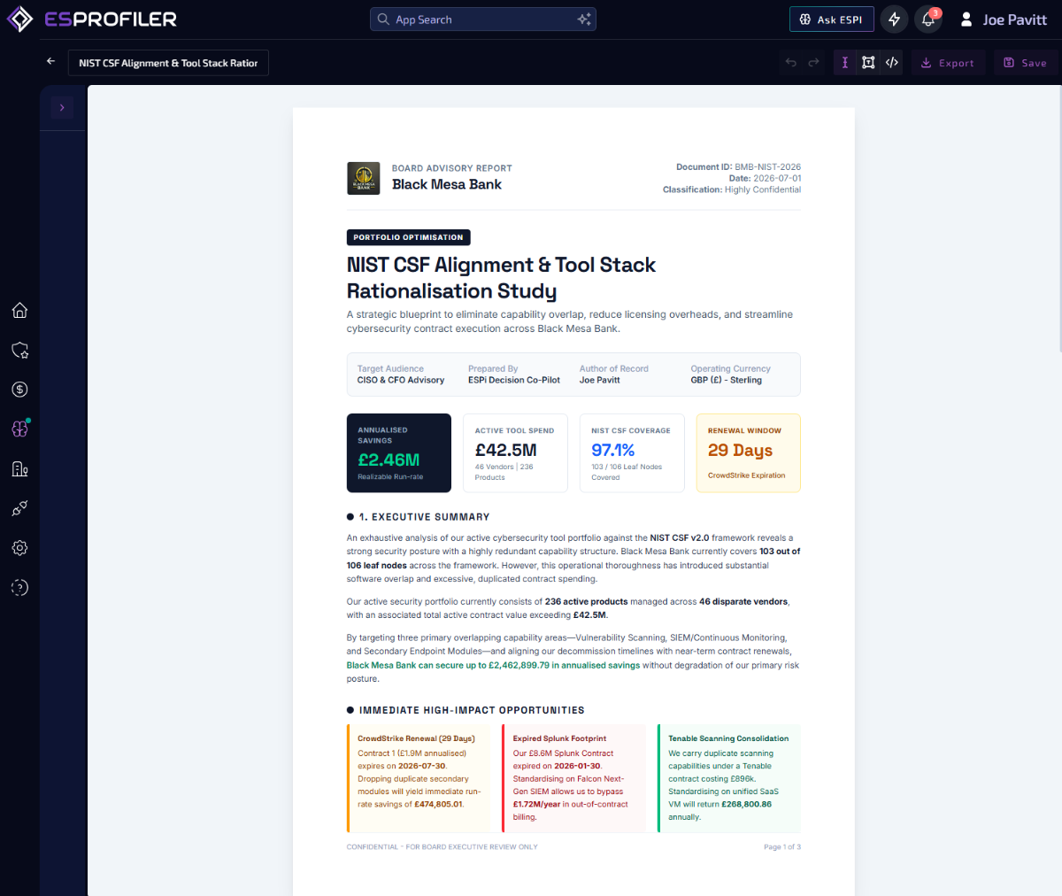 An example report generated by ESProfiler Notebooks for a security stack overlap & NIST alignment study